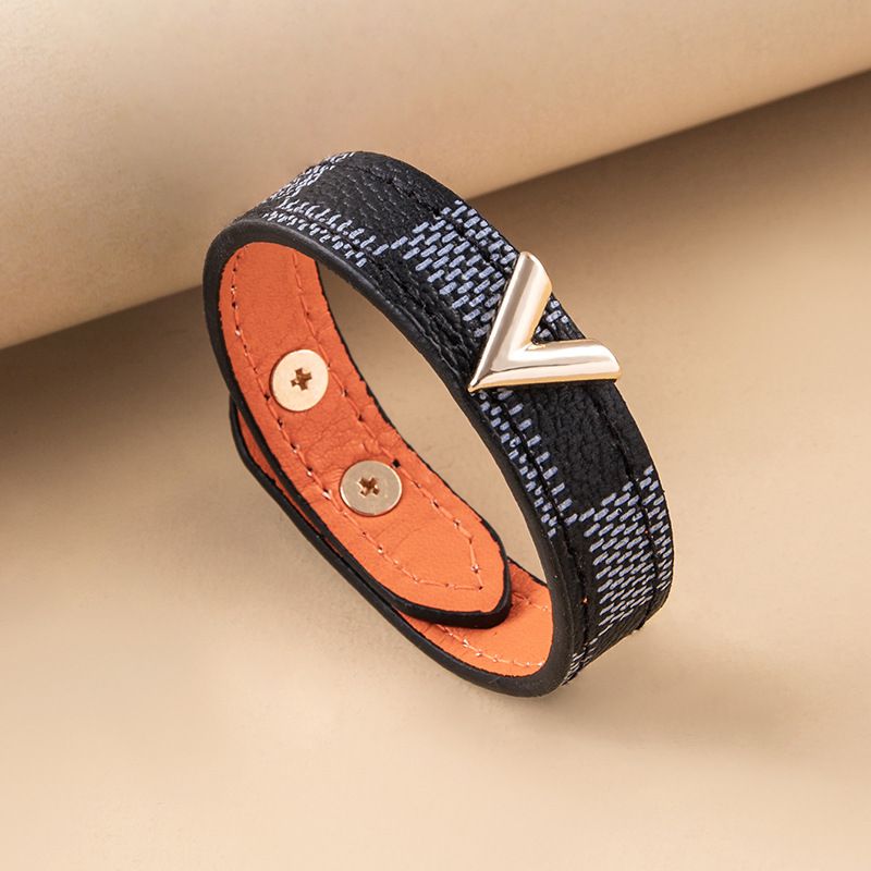 Trendy V-Shaped Leather Plaid Stripe Bracelet Same Day Dispatch_voghion.com