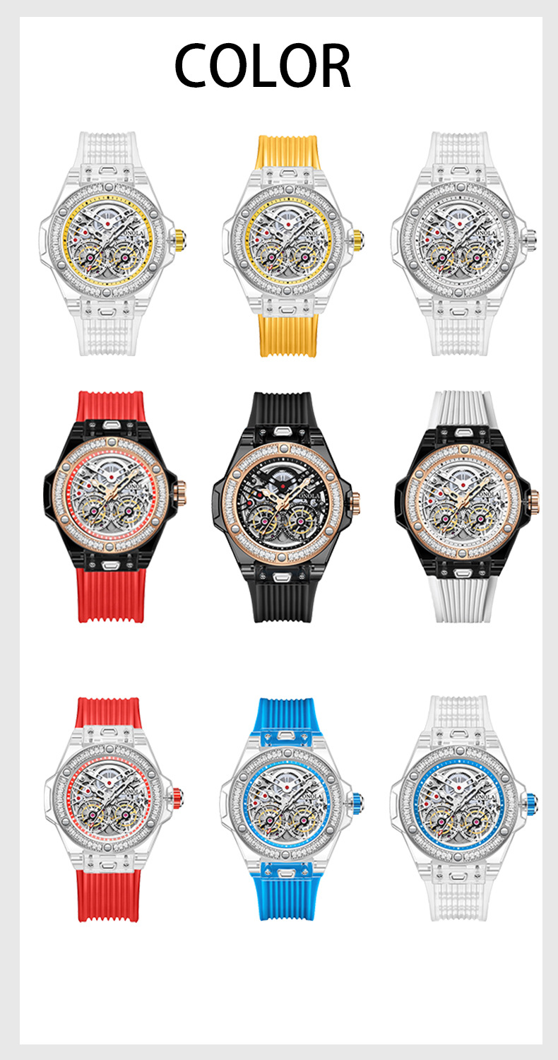 Fashionable Transparent Case New ONOLA/Orona Diamond Set Fully Automatic Mechanical Watch Men's Waterproof Tape_voghion.com