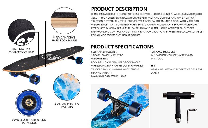 Patineta de carretera de 42 "de tabla larga Land Cruiser de cuatro ruedas Big Fish Board_voghion.com