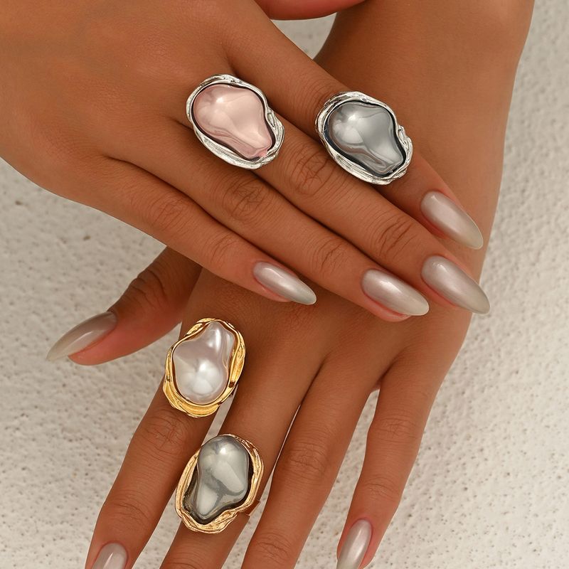 2025 New Geometric Baroque Pearl Ring For Women Artificial Pearl Open Ring_voghion.com