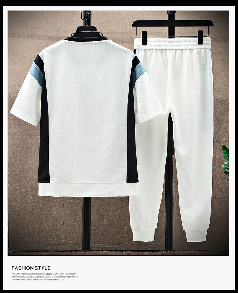 Herrenbekleidung Casual Sportanzug Set Waffel Kurzarm Trend T-Shirt Sets_voghion.com