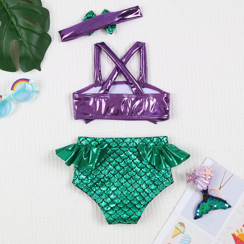 Mutter & Kinder Kinder Badeanzug Tankini Gold Geprägt Fischschuppen Rüschenmuster Schleife Süßer Und Niedlicher Zweiteiliger Badeanzug Für Kleine Mädchen_voghion.com
