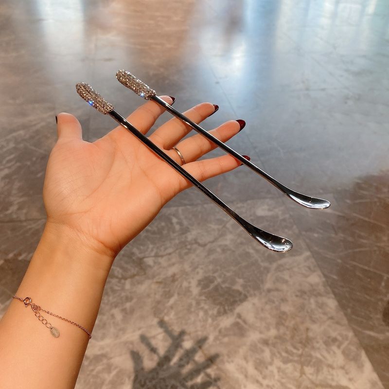 Set di cucchiaini da caffè in acciaio inossidabile 304 – Elegante manico lungo con e senza dettagli diamantati (cucchiaino minimalista per mescolare caffè, dessert e tè)_voghion.com