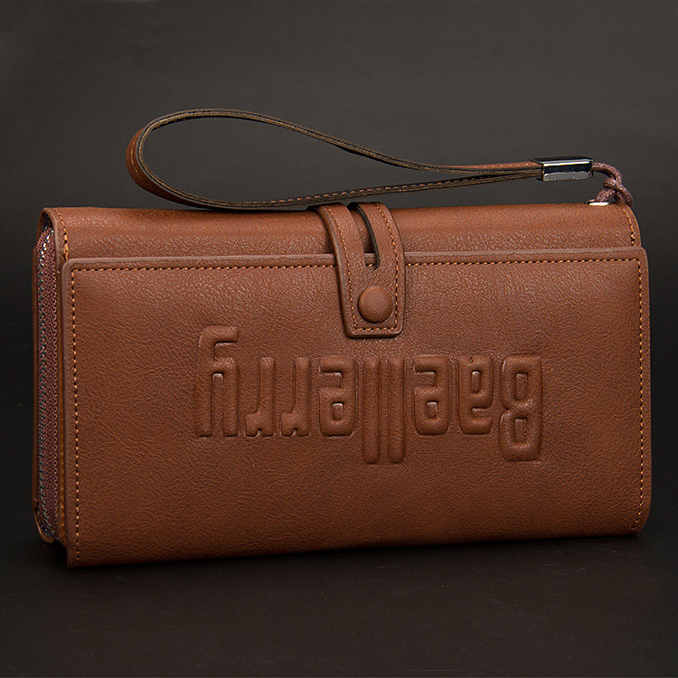 Baellerry Men's Clutch Bag Retro Solid Color Large Capacity Letters Clutch Bag Anti-theft Zipper Handbag_voghion.com