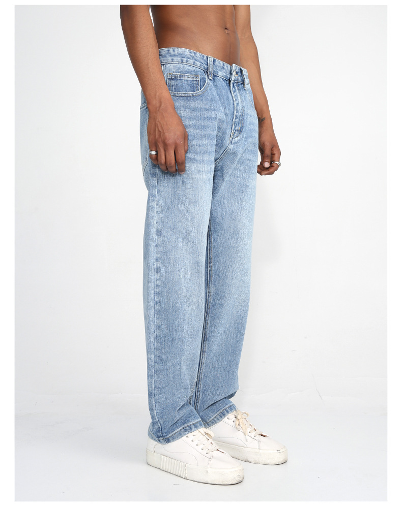 Denim | 2023 New Korean Edition Straight Barrel Slim Fit Small Feet Cropped Jeans Unisex Light Blue_voghion.com