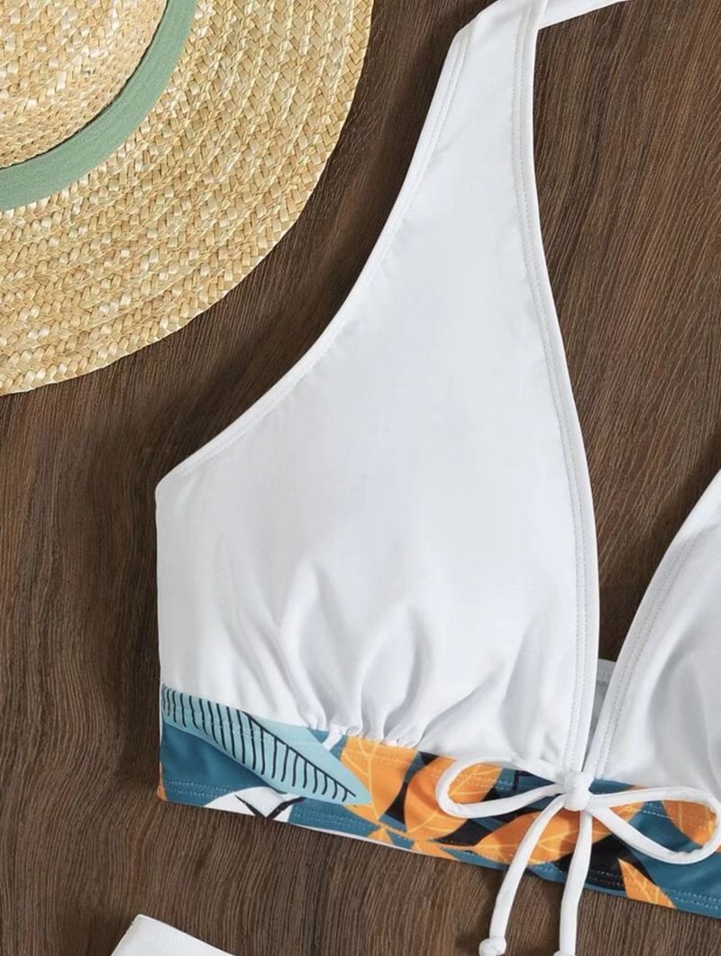 Women's Clothing Swimsuit Women's Split High Waist Boxer Tie Bikini Printed Solid Color Swimsuit_voghion.com