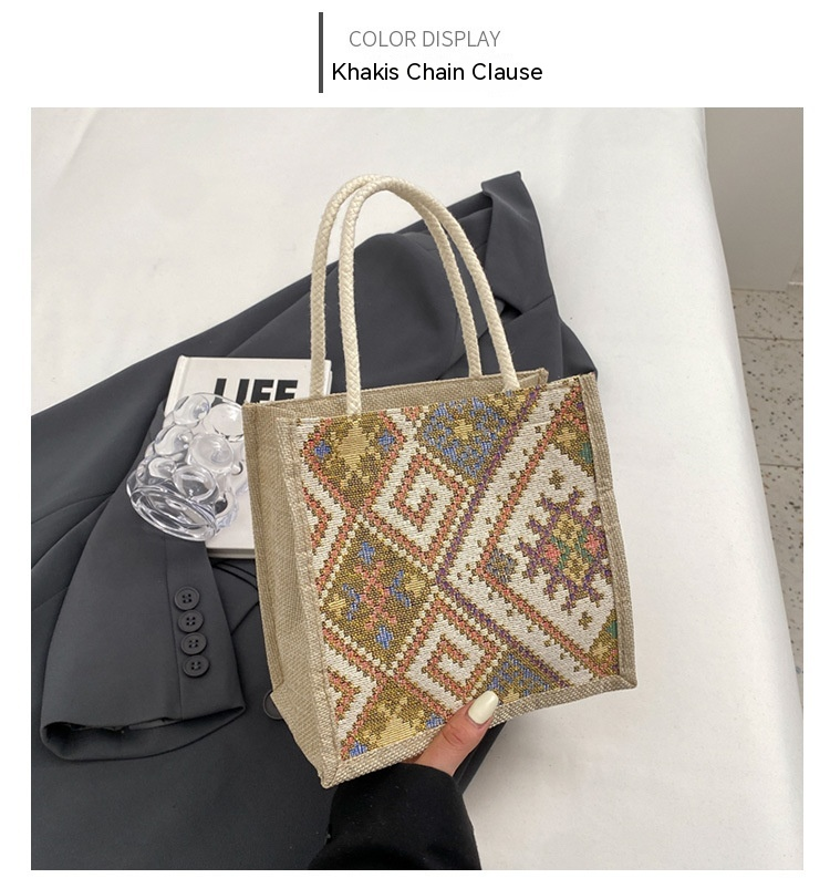 Ethnic Style Canvas Bag for Women, New Fashion for Going Out, Portable Linen Lunch Box, Bento Bag, Hand-held Mommy Bag_voghion.com