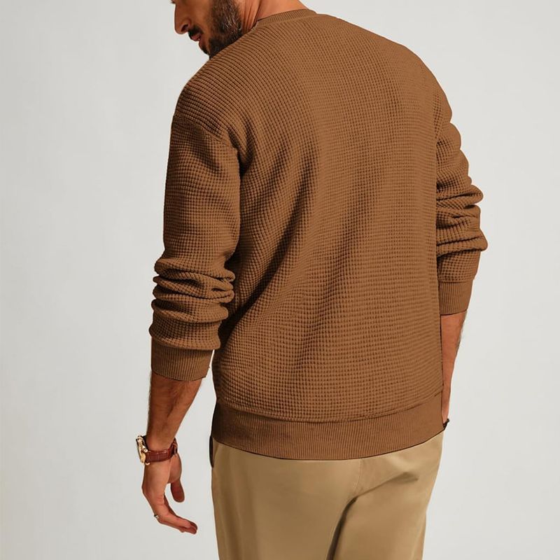 Men's Waffle Knit Sweater – Breathable Textured Pullover With Relaxed Fit For Casual Comfort_voghion.com