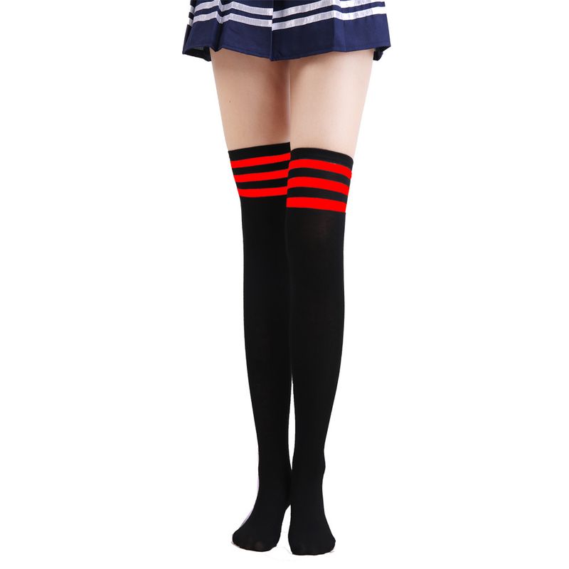 Calzini Harajuku in stile college giapponese, con tre strisce bianche e nere, da donna, sopra il ginocchio, da calcio, lunghi e alti_voghion.com