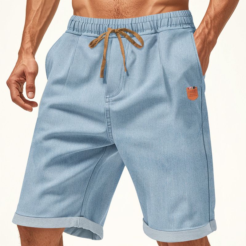 Herren Neue gewaschene einfache Shorts Casual Sports Loose Cotton Denim Fünf-Minuten-Hosen_voghion.com