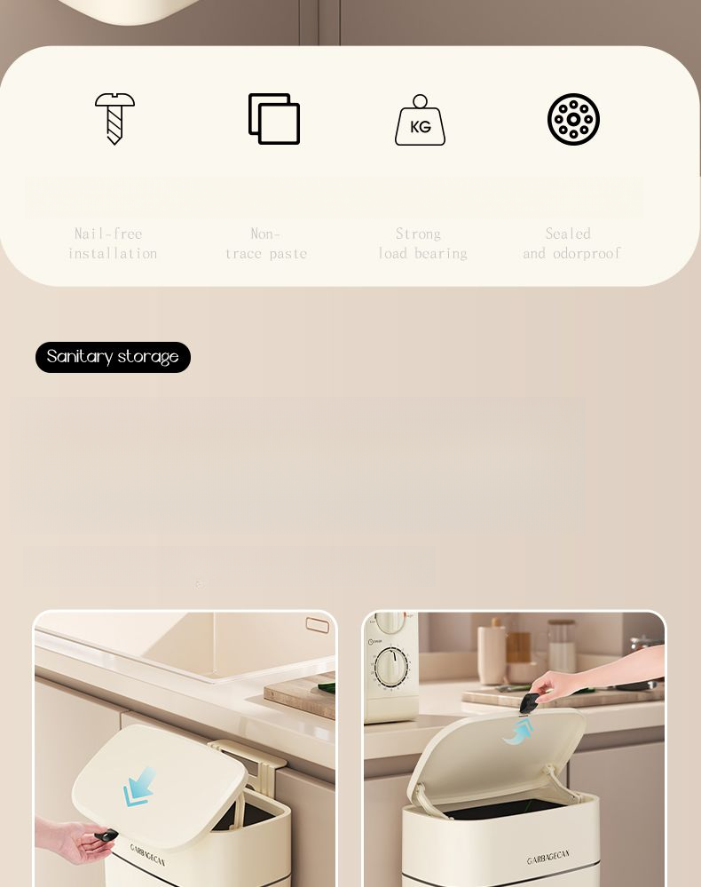 ACZT Brabantia Touch Bin – Soft-Close Lid, Wall-Mounted, Stainless Steel Kitchen Trash Can_voghion.com