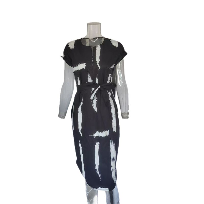 Temperamentkleid für Frauen 2025 Neuer sanfter Stil V-Ausschnitt Französischer High-End-eleganter chinesischer Feng Shui-Tintendruckrock_voghion.com