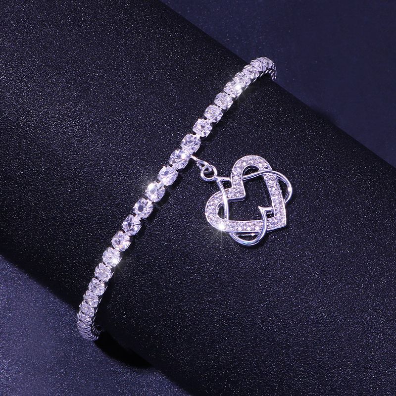 Frauen strass doppel herz fußkettchen mode persönlichkeit heißer verkauf strass fußkettchen sommer strand zubehör fußkettchen_voghion.com