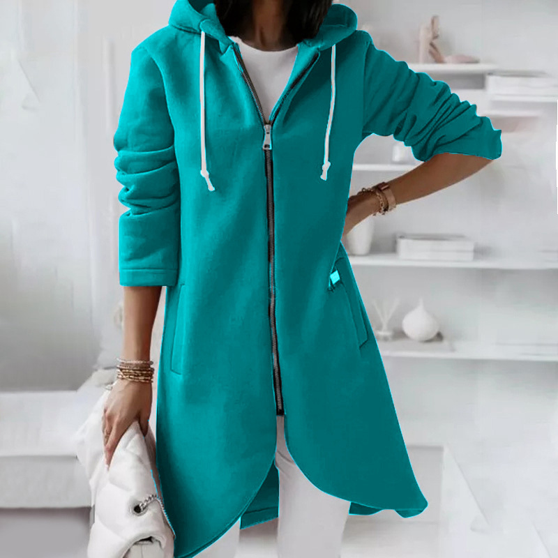 Neue personalisierte Street-Reißverschluss-Kapuzen-Sweatjacke aus langem Fleece für Damen_voghion.com