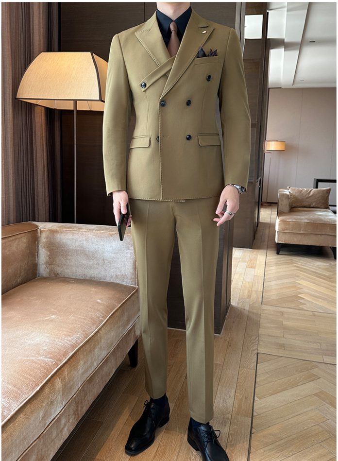 Completo da uomo, 3 pezzi, blazer doppiopetto slim color caffè_voghion.com