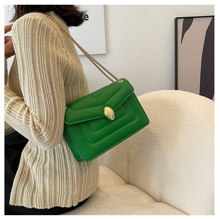 Fashion Snakehead Women's Bag PU Leather Chain Slanting Small Square Bag Women Soft Leather Linger Retro Shoulder Bag For Women_voghion.com