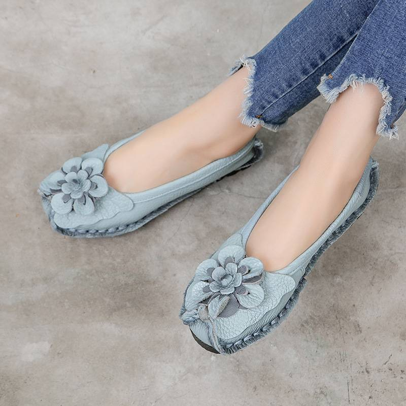 Retro personality, ethnic style, comfortable leather soft sole women's shoes, bean shoes, shallow mouth, pure handmade single shoes for women_voghion.com