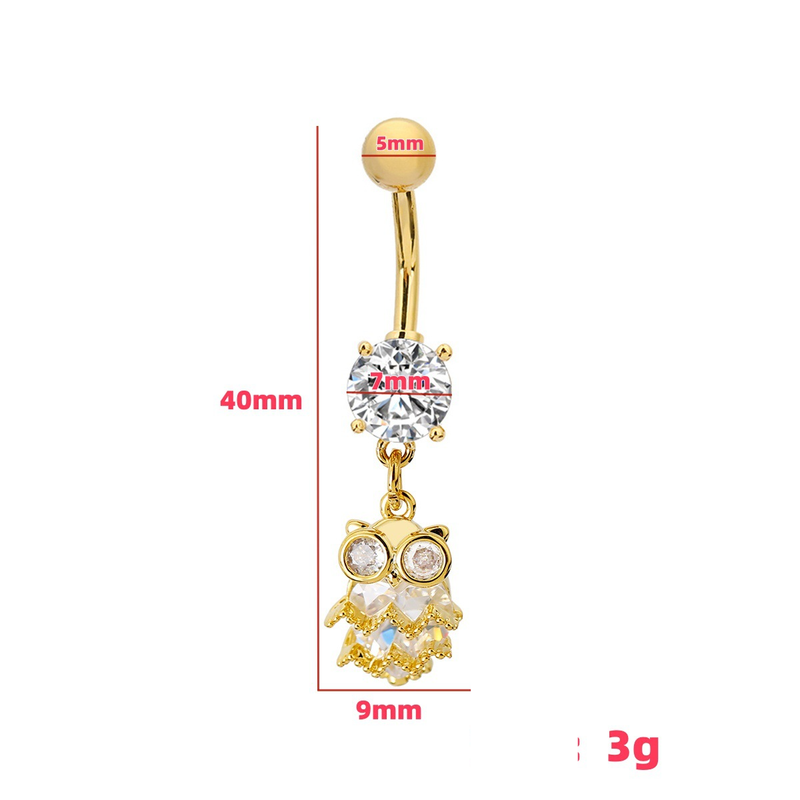 Piercing per ombelico a forma di gufo - Gioiello da piercing con diamanti (ipoallergenico, stile danza del ventre)_voghion.com