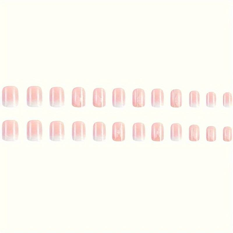 24 unghie finte corte quadrate - effetto farfalla bianco lucido con strisce, facili da applicare con colla e lima, vestibilità naturale per l'uso quotidiano_voghion.com