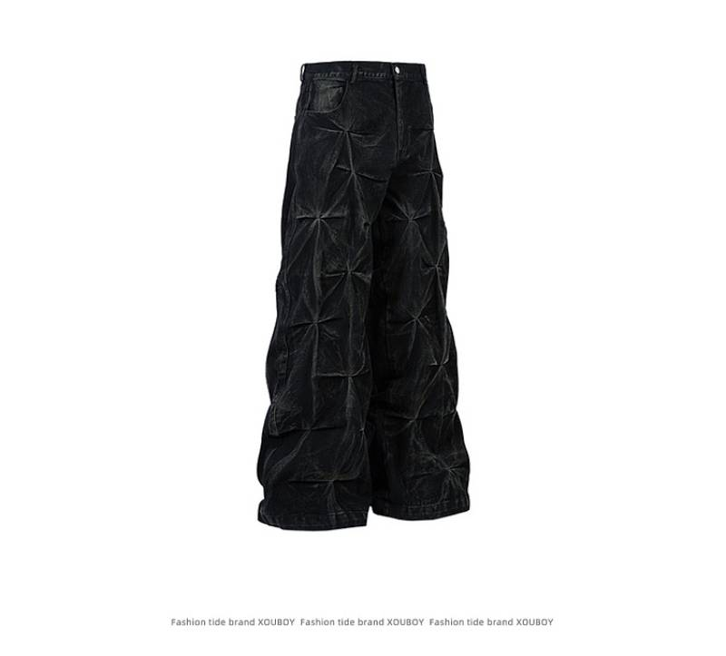 Handcrafted Vintage Waxed Jeans For Men & Women – Distressed Straight-Leg Denim Pants With Unique Stitching (Black, M/L/XL)_voghion.com