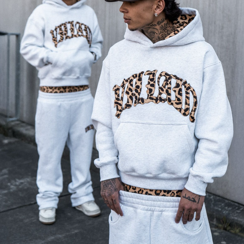 Y2K Leopard Print Patchwork Hoodie & Broek Set - Unisex High Street Fashion Loose Fit Casual Outfit_voghion.com