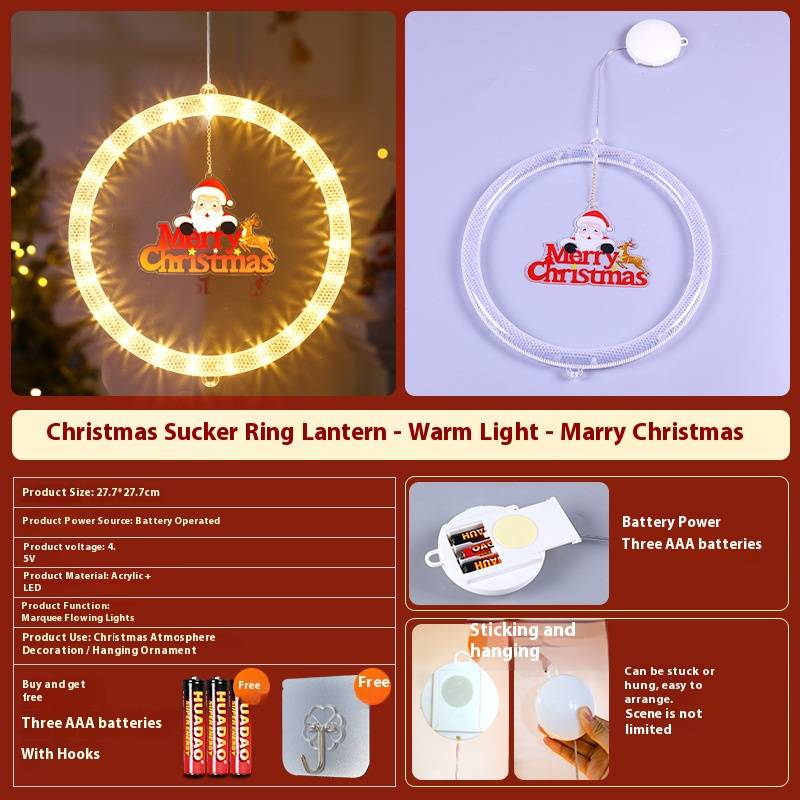 Guirnalda de luces LED navideñas con efectos intermitentes: luces decorativas para colgar en ventanas (blanco cálido, 4,5 V)_voghion.com