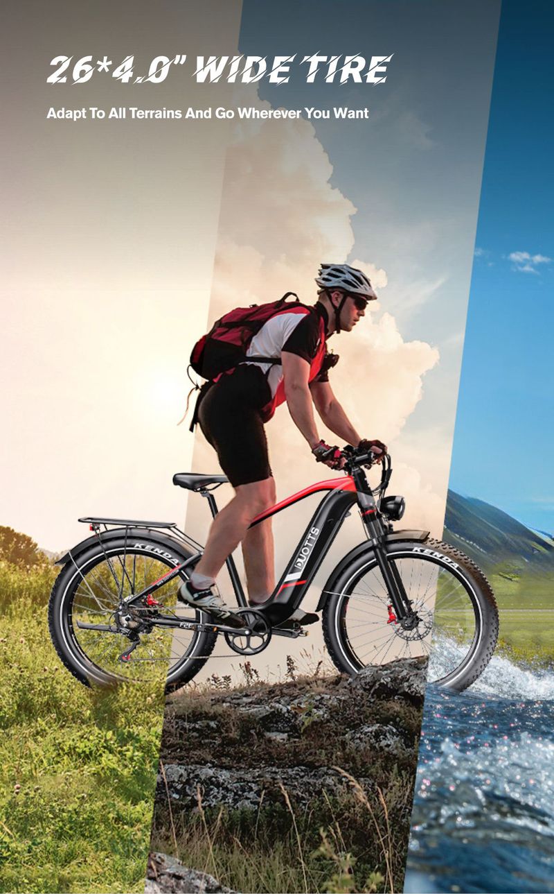 VTT électrique DUOTTS F26 Lite 500W, pneus larges 26x4.0", batterie 48V 18Ah, transmission Shimano 7 vitesses, freins hydrauliques, autonomie de 90 km_voghion.com