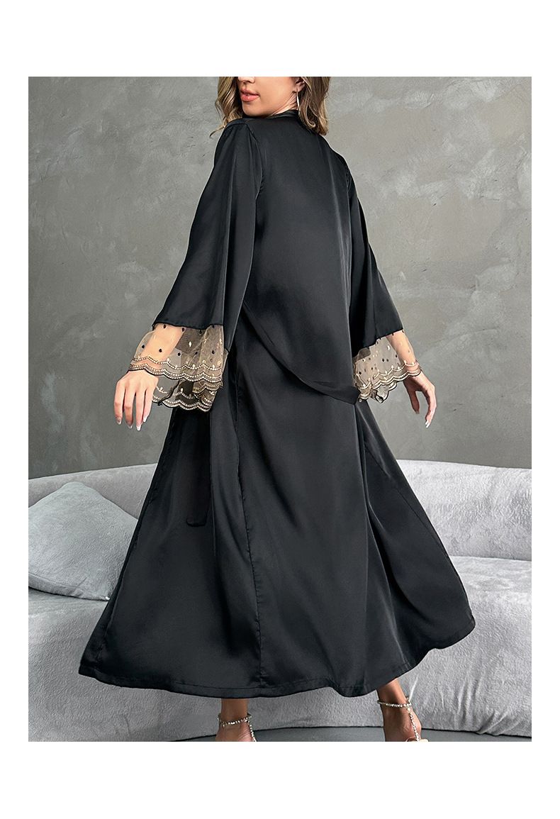 Herren Schlaf Sexy Dessous Lange Strickjacke Nachthemd Pyjamas Frauen Spitze Spleißen Versuchung Satin Home Kleidung_voghion.com