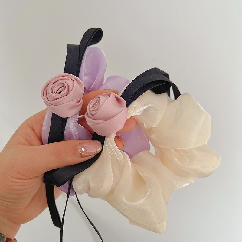 Accessori per capelli da donna Fiore per la testa Accessori per capelli di alta qualità Anello per capelli per intestino crasso Copricapo Rete Corda per capelli con rosa rossa_voghion.com