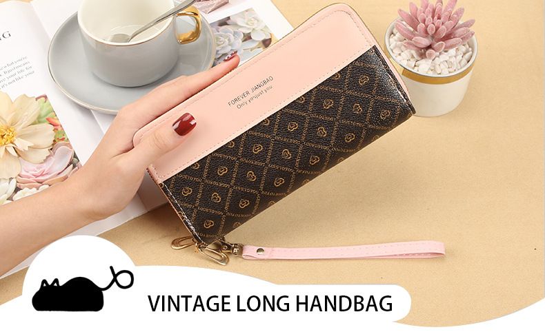 New style ladies double pull wallet color matching clutch bag card holder summer versatile fashion coin purse female mobile phone bag large capacity_voghion.com