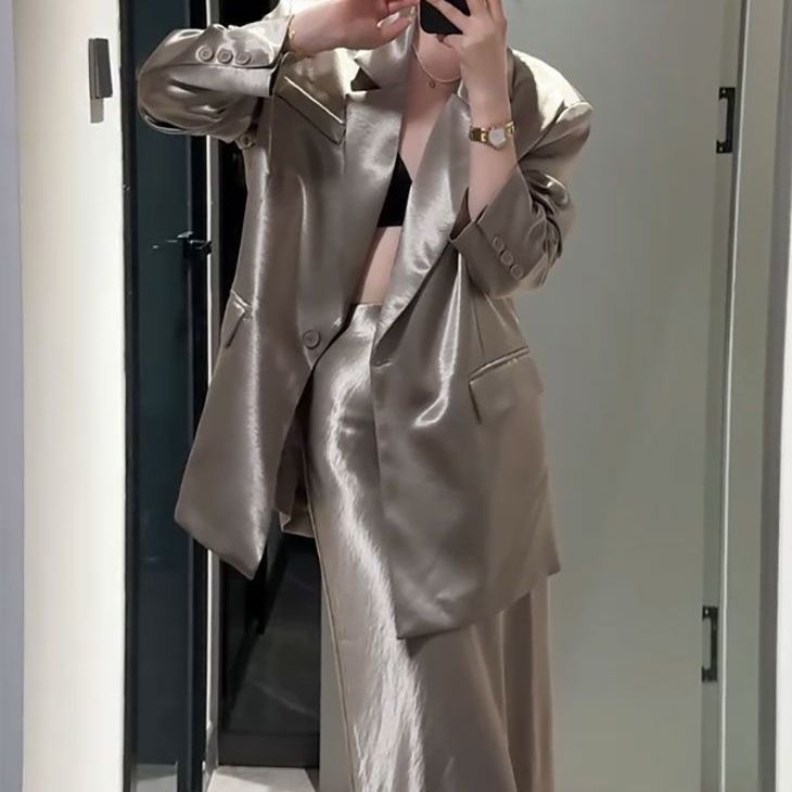 Costume haut de gamme décontracté, blazer mi-long, jupe taille haute, ensemble deux pièces pour le printemps et l'automne_voghion.com