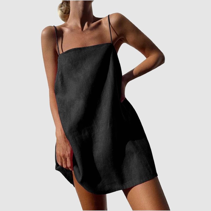 Vestido feminino boêmio de algodão com alça e bolso 2024_voghion.com