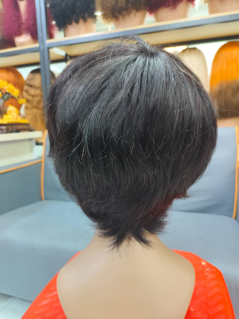 Pelucas cortas baratas del cabello humano del color del negro peluca de Bob pelucas rizadas cortas del cabello humano del corte del duendecillo_voghion.com