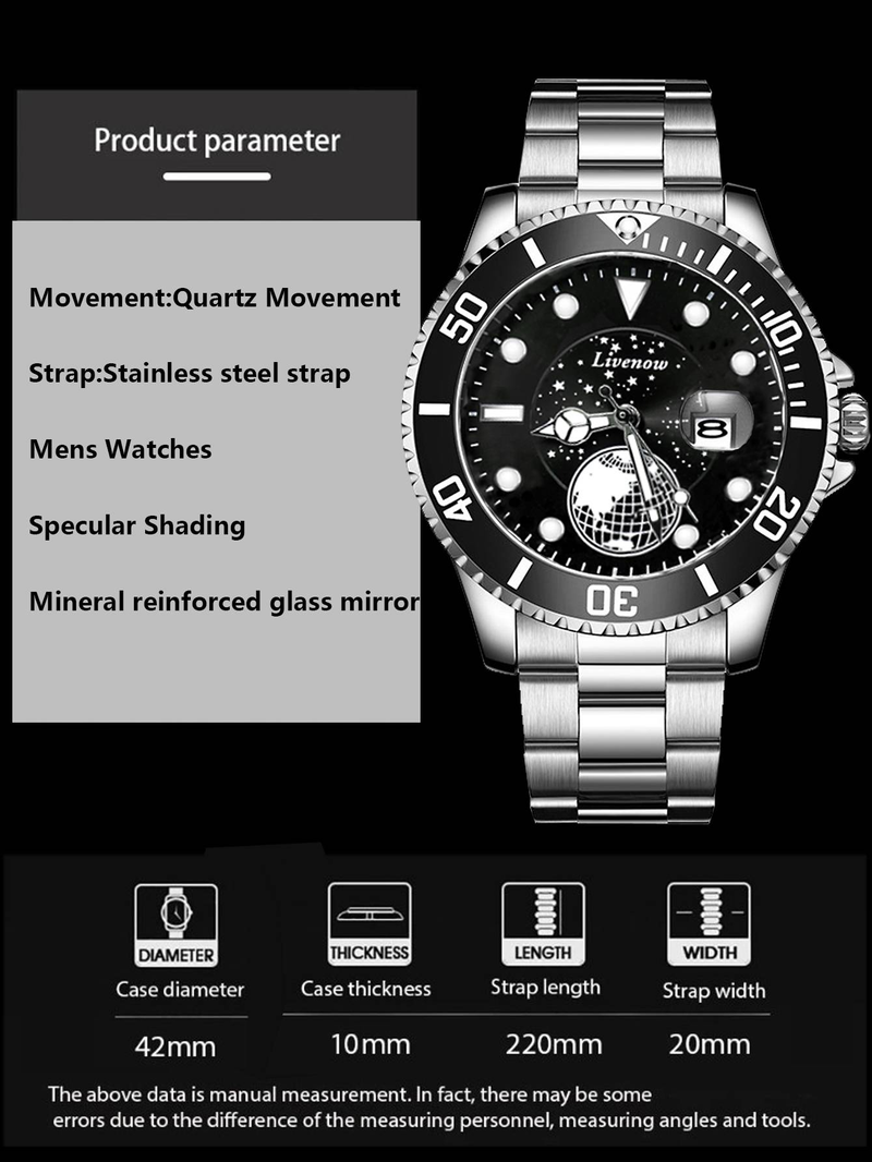 Orologi al quarzo da uomo con data, cielo stellato e terra, orologio da uomo con quadrante girevole in acciaio inossidabile, regali per il Ringraziamento e Natale_voghion.com