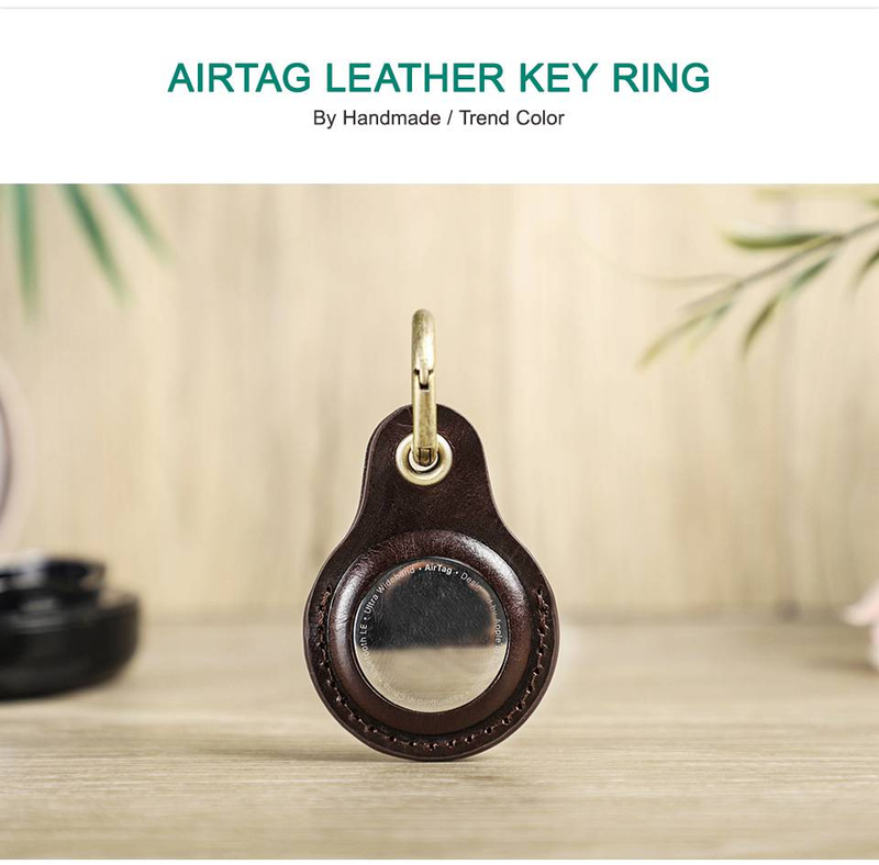 Applicable airtag protective cover head layer cowhide pet anti-lost keychain location tracker leather case_voghion.com