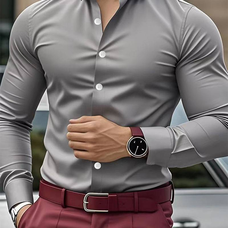 Camicia da uomo a maniche lunghe, elegante e slim fit, elasticizzata_voghion.com