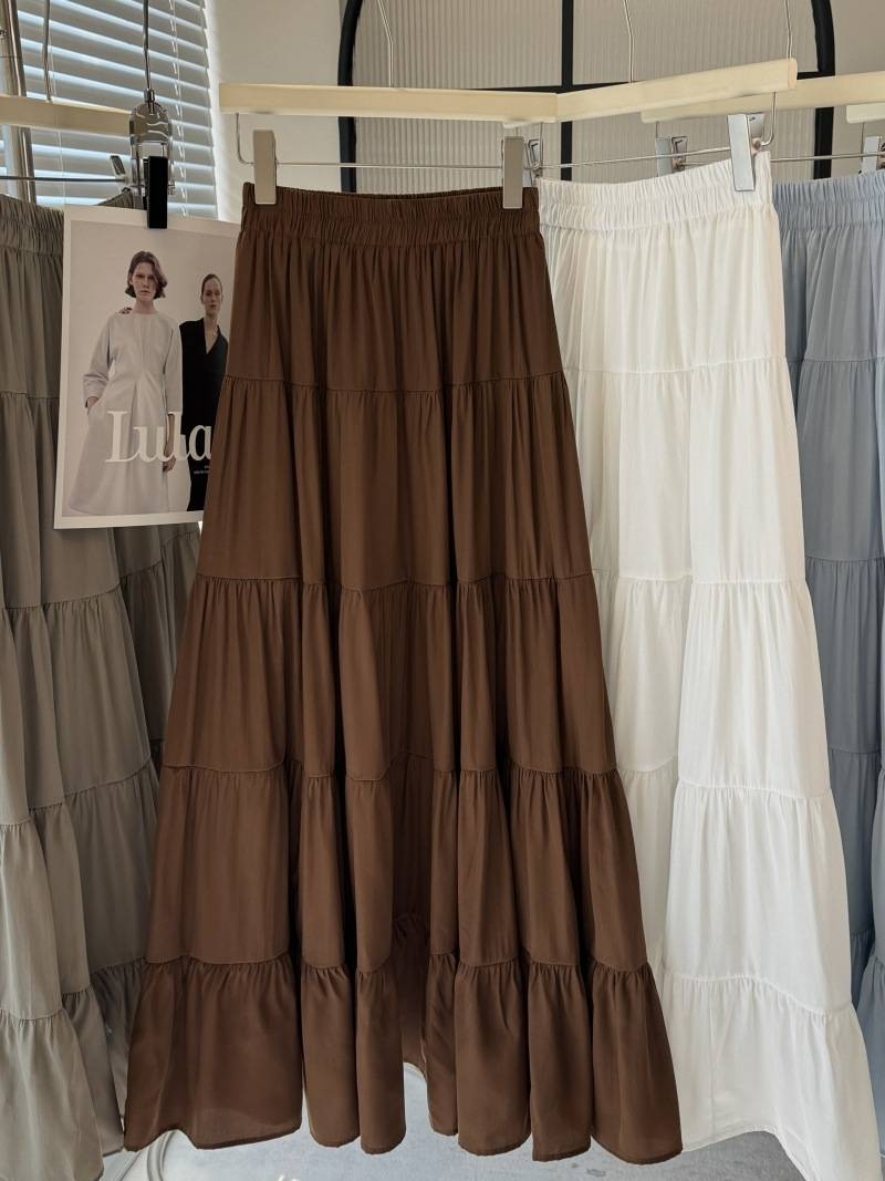 Nuova gonna a trapezio con vita alta – Abito da ballo fluido a sbuffo per donna, gonna midi a strati in poliestere traspirante_voghion.com