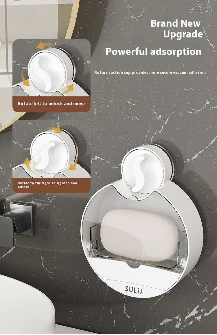 Portasapone a ventosa con apertura a ribalta – Portasapone da bagno a parete senza fori con scarico (grigio/blu/tortora)_voghion.com