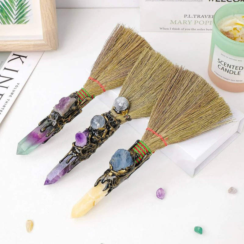 1PC Natural Crystal Point Stone Amethyst Altar Witch Supplies Table Decoration Family Tree Charms Feather Broom Crafts Halloween_voghion.com
