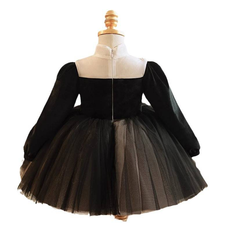 Robe de princesse en velours noir pour fille - Robe de soirée élégante pour occasions spéciales - Tendances mode - Meilleures ventes_voghion.com