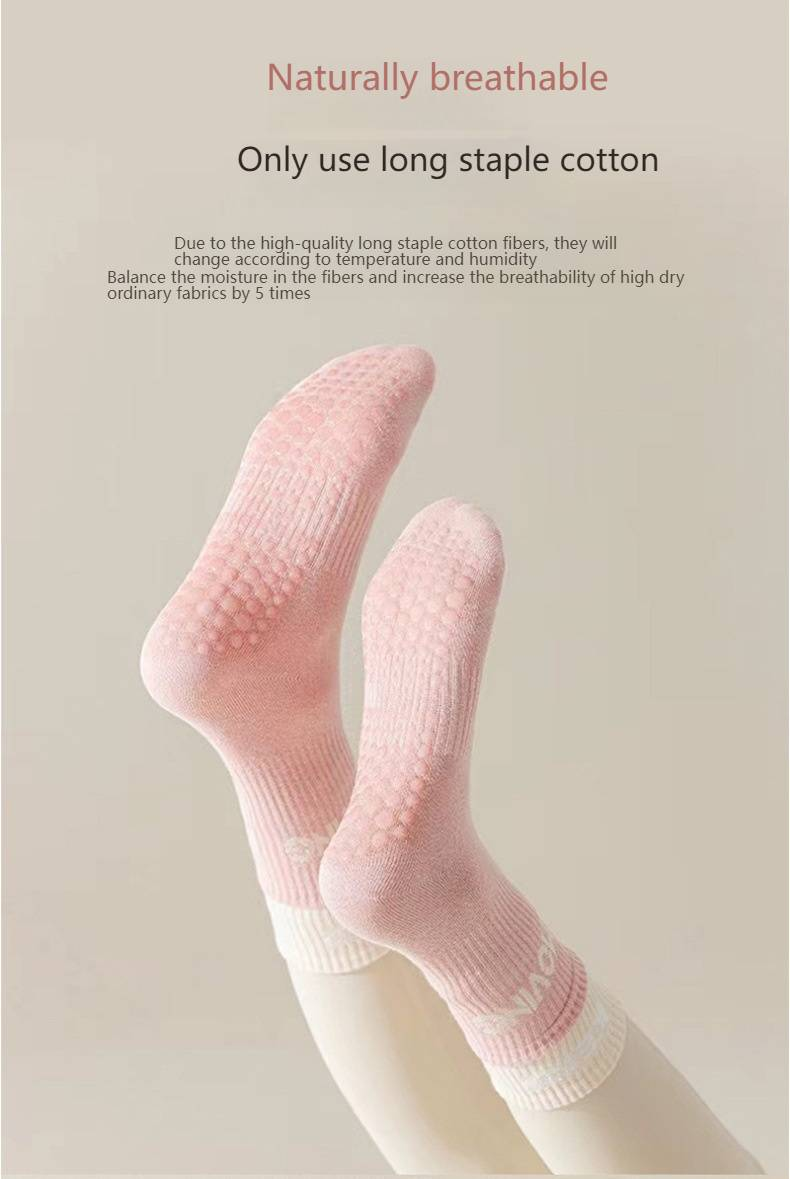 Calzini antiscivolo da yoga per donna - Calzini alla caviglia traspiranti in misto cotone con cuscinetti antiscivolo per Pilates, Barre e allenamenti in palestra (5 set di colori)_voghion.com