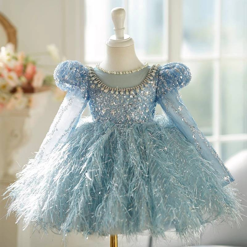 Abito da principessa azzurro cielo per bambina - Abito di alta qualità per compleanni e spettacoli al pianoforte_voghion.com