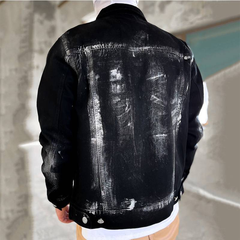 Herrenbekleidung Distressed Jeansjacke mit Strassverzierungen, Oversized Streetwear Mantel, Hip Hop Vintage Open Front Shirt für Freizeitkleidung_voghion.com