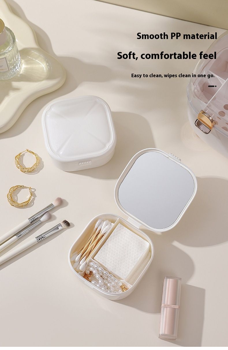 Elegant Portable Makeup Organizer Box – Multi-Layer Storage For Cosmetics, Jewelry & Cotton Pads (Mirror Included, Customizable Dividers, White)_voghion.com