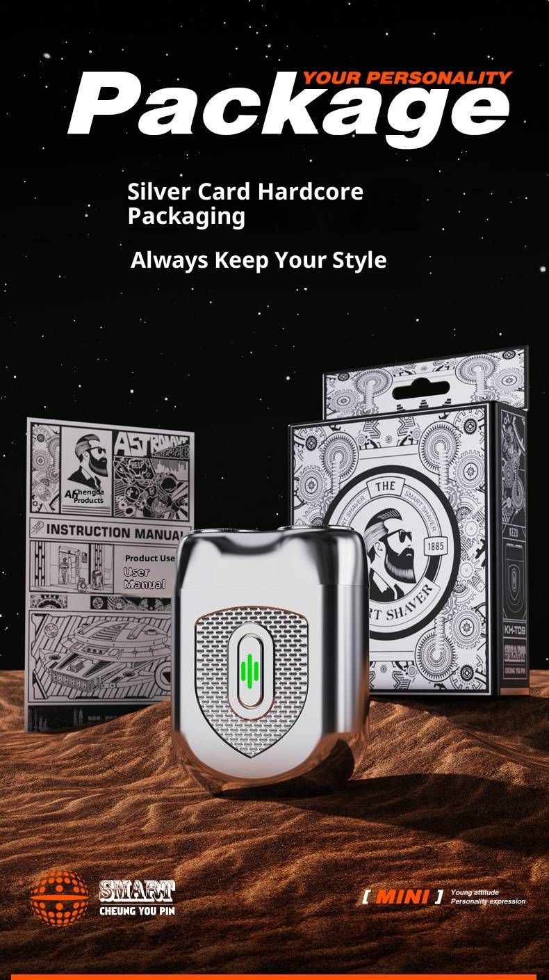 Rasoio elettrico rotante flottante 2D - Ricarica rapida USB-C, autonomia di 120 minuti, testine lavabili, basso rumore (Silver Eagle Shield)_voghion.com