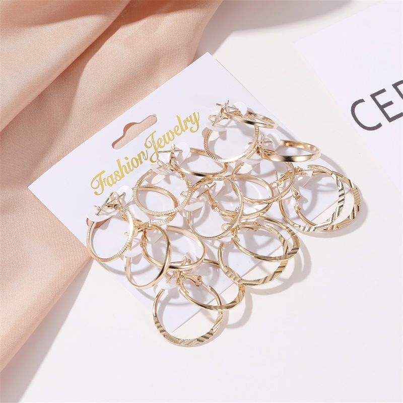 Hot Earrings Simple All-match Circle 9 Pair Earrings Women's Personality Combination Card Earrings_voghion.com