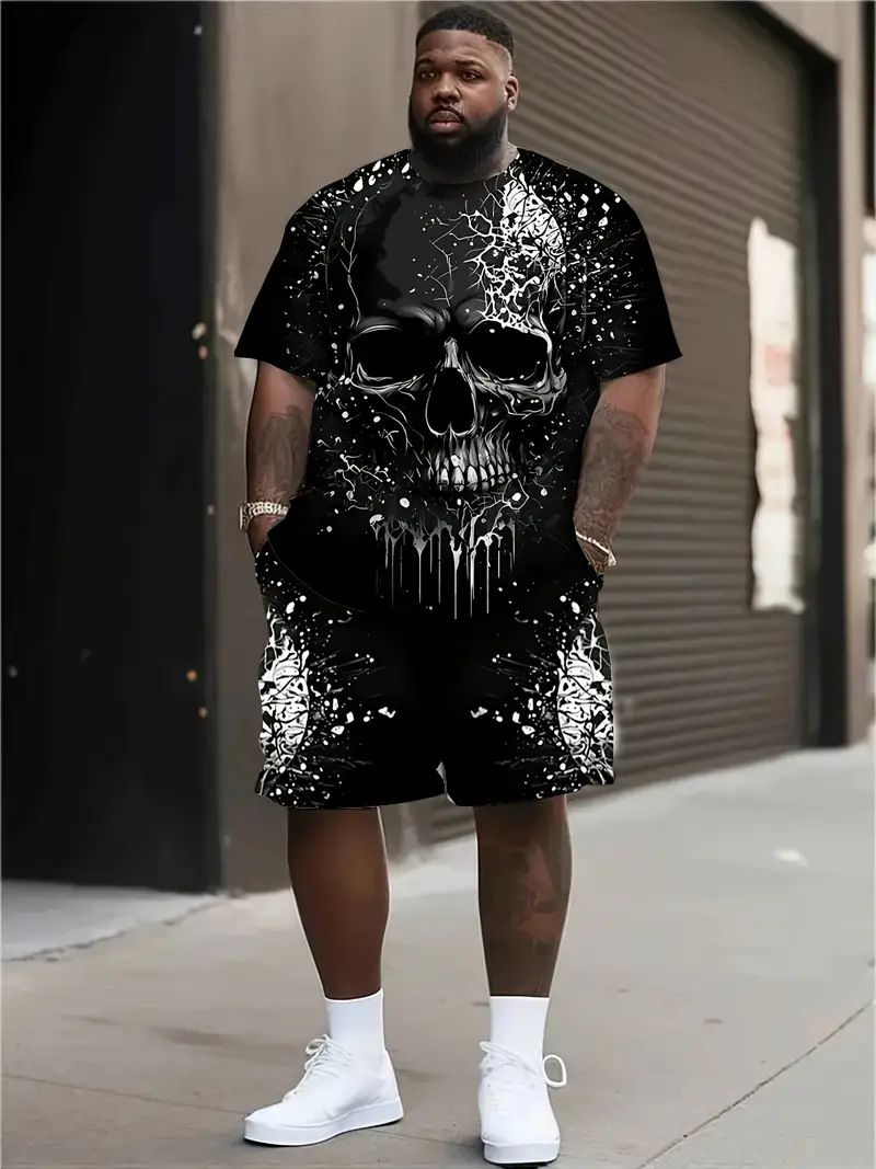 Herrenbekleidung Übergröße Sommer T-Shirt Shorts Anzug Muster Tier 3D Digitaldruck Lässiger Strandhosenanzug_voghion.com