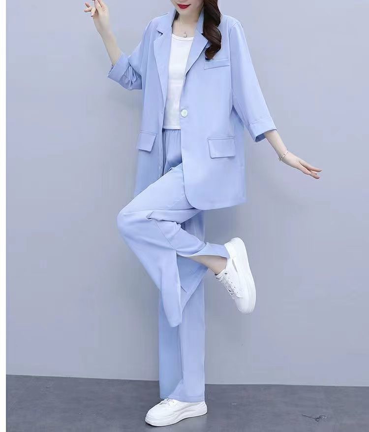 Women's Clothing Large Size Spring And Summer New Fashionable Small Suit Thin Jacket Leisure Loose Slim Two Piece Suit_voghion.com