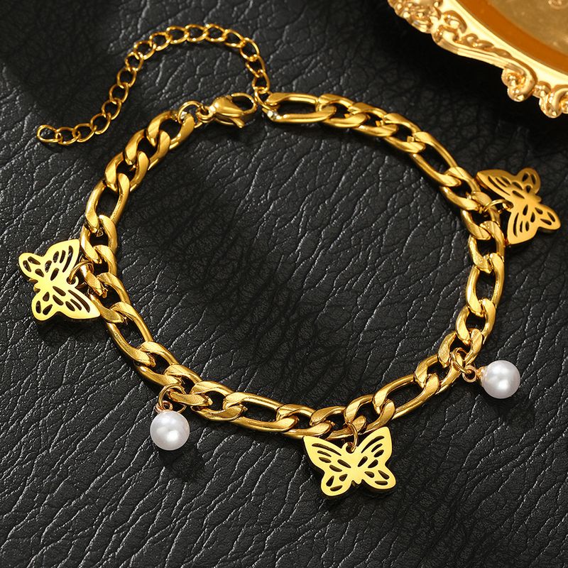 Trendy Niche Cuban Chain Pearl Butterfly Exquisites Edelstahlarmband Sommermodeartikel_voghion.com