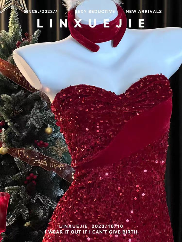 Eros Lab Christmas Costume Battle Robe New Year Sexy Lingerie Set Uniform Temptation Hot Girl Halloween Strapless Dress_voghion.com